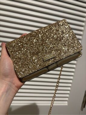 henri bendel Gold Glitter Convertible Clutch